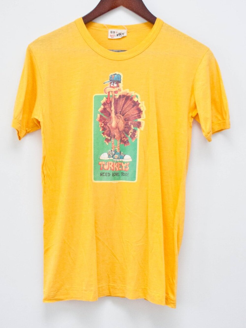 70s Turkeys Need Love Too TShirt - Medium - Vintage Single Stitch Ringer Tee